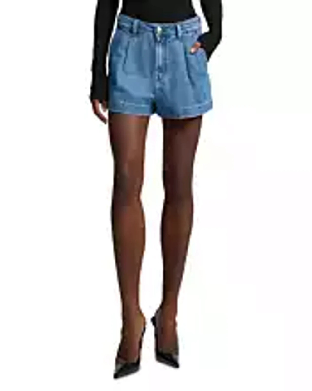7 For All Mankind Classic Blue Pleated Denim Shorts Size 26